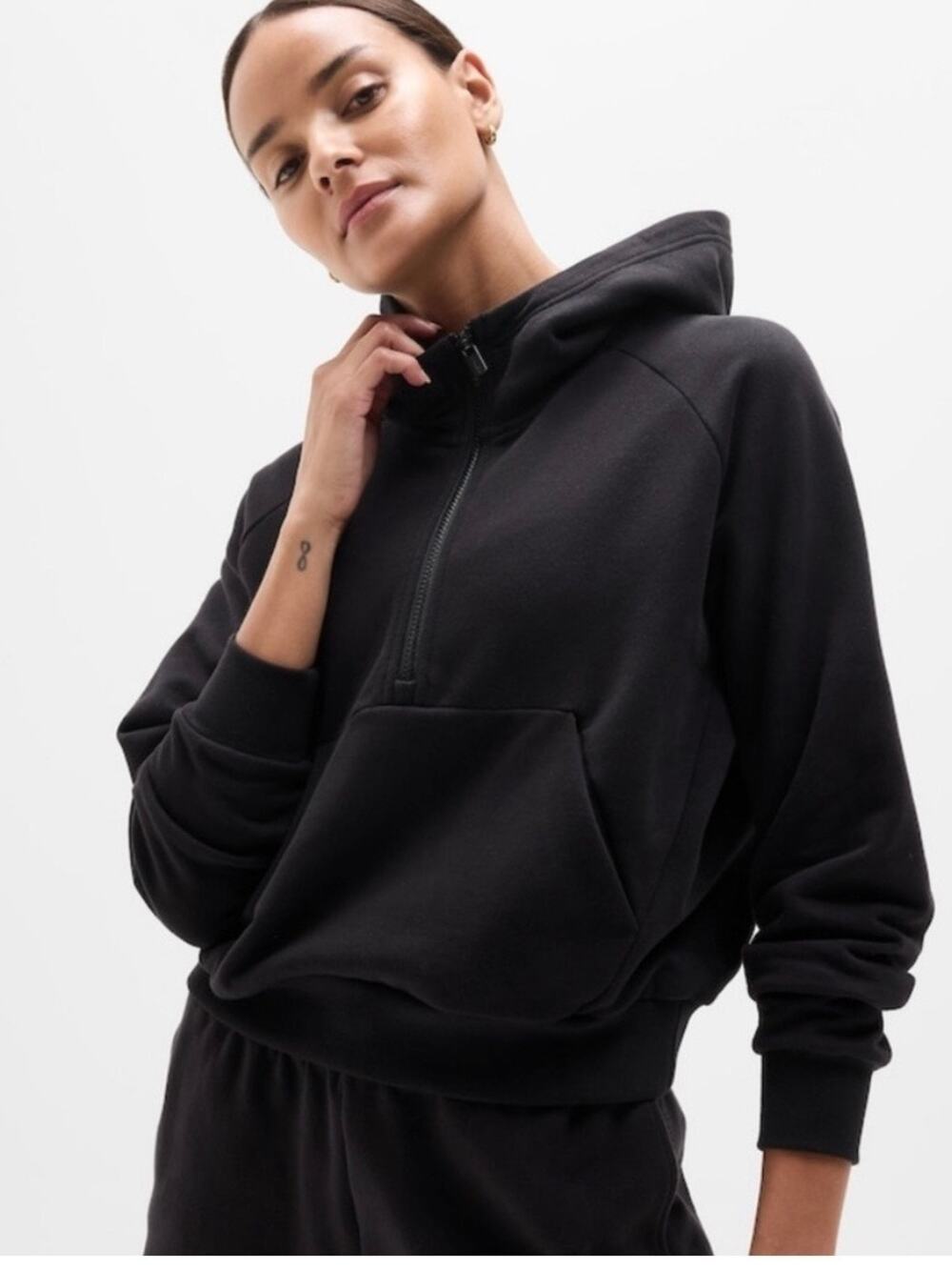 Athleta Easy Fleece 1/2 Zip Hoodie Black 2X NEW 473713